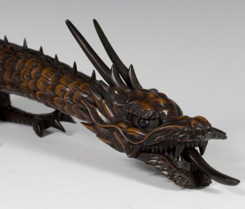 LARGE JAPANESE BOXWOOD ARTICULATED DRAGON AFTER MYOCHIN - ADDITIONAL PHOTO 3