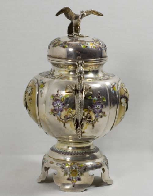 JAPANESE SILVERENAMEL SHIBAYAMA DECORATED GOLD LACQUER KORO - ADDITIONAL PHOTO 2