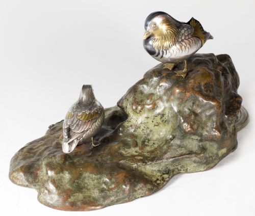 AN EXQUISITE JAPANESE MIXED METAL STUDY OF MANDARIN DUCKS - ADDITIONAL PHOTO 4