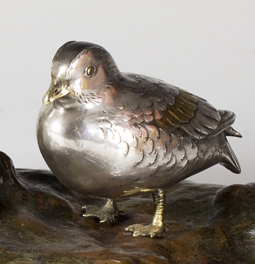 AN EXQUISITE JAPANESE MIXED METAL STUDY OF MANDARIN DUCKS - ADDITIONAL PHOTO 6