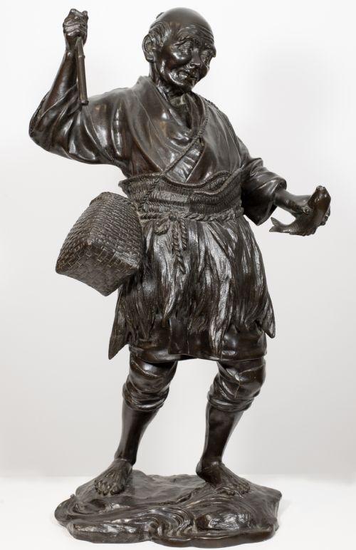 fig 1. A LARGE TOKYO SCHOOL JAPANESE BRONZE OKIMONO FISHERMAN BY SEIYA