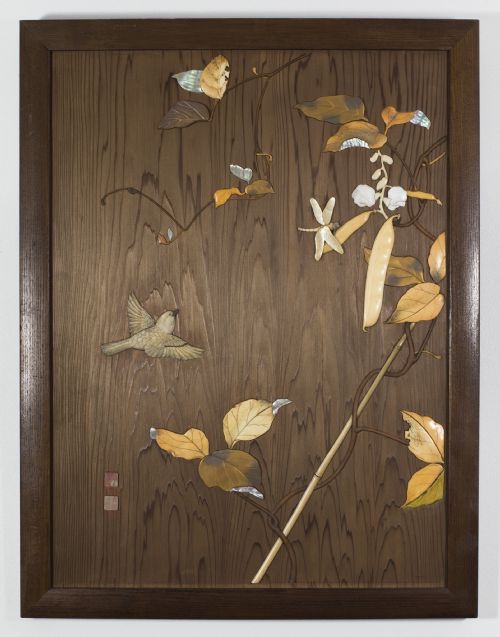 fine quality japanese shibayama style onlaid panel - CATEGORY: ANTIQUE ART - DATED 1890