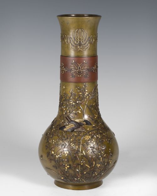 highly decorative japanese onlaid mixed metal vase - CATEGORY: ANTIQUE METAL - DATED 1900