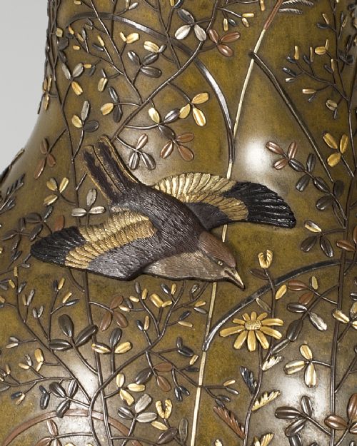 HIGHLY DECORATIVE JAPANESE ONLAID MIXED METAL VASE - ADDITIONAL PHOTO 6
