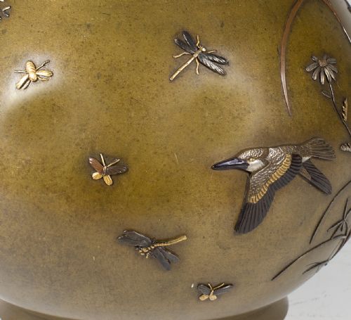 HIGHLY DECORATIVE JAPANESE ONLAID MIXED METAL VASE - ADDITIONAL PHOTO 7