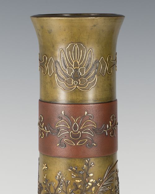 HIGHLY DECORATIVE JAPANESE ONLAID MIXED METAL VASE - ADDITIONAL PHOTO 11