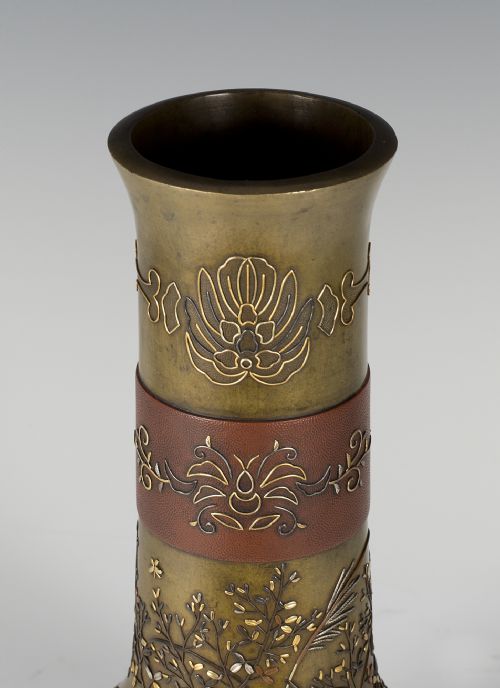 HIGHLY DECORATIVE JAPANESE ONLAID MIXED METAL VASE - ADDITIONAL PHOTO 13