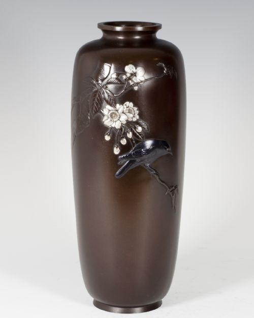 nice quality japanese bronze and mixed metal bird vase - CATEGORY: ANTIQUE METAL - DATED 1890