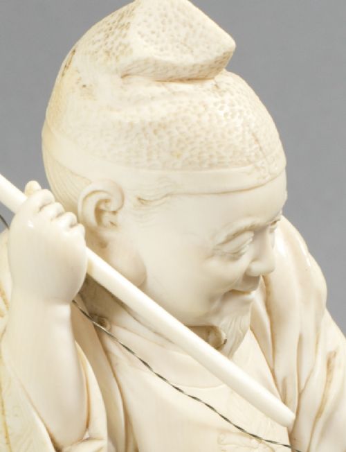 HUMEROUS JAPANESE IVORY OKIMONO EBISU LUCKY FISHING GOD - ADDITIONAL PHOTO 7