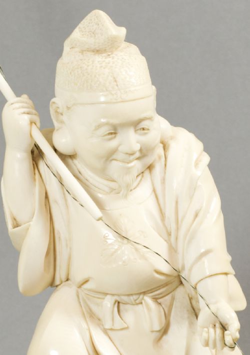 HUMEROUS JAPANESE IVORY OKIMONO EBISU LUCKY FISHING GOD - ADDITIONAL PHOTO 8