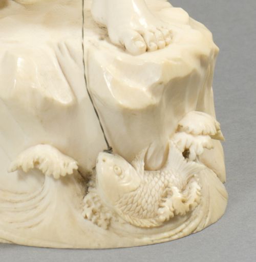 HUMEROUS JAPANESE IVORY OKIMONO EBISU LUCKY FISHING GOD - ADDITIONAL PHOTO 10