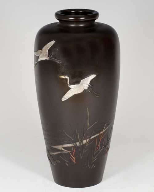 FINE QUALITY JAPANESE BRONZE MIXED METAL VASE - ADDITIONAL PHOTO 3