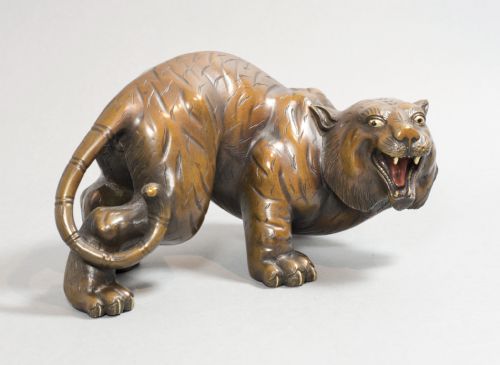 stylistic japanese bronze mixed metal tiger by toshiharu - CATEGORY: ANTIQUE METAL - DATED 1890