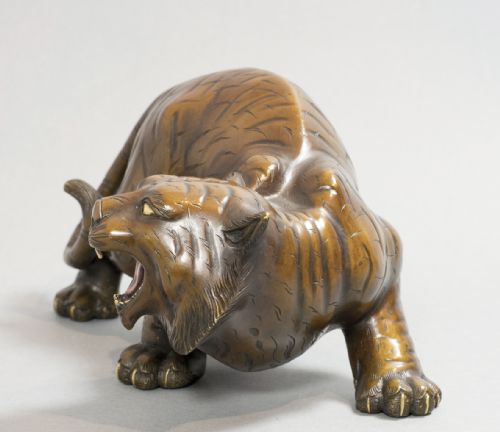 STYLISTIC JAPANESE BRONZE MIXED METAL TIGER BY TOSHIHARU - ADDITIONAL PHOTO 2