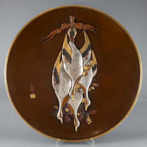 large and unusual japanese mixed metal european subject wall plaque - CATEGORY: ANTIQUE METAL - DATED 1890