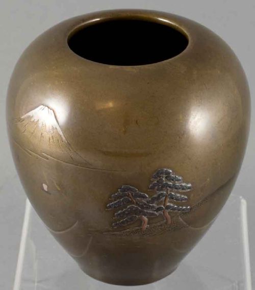 JAPANESE BRONZE AND MIXED METAL VASE MOUNT FUJI - ADDITIONAL PHOTO 5