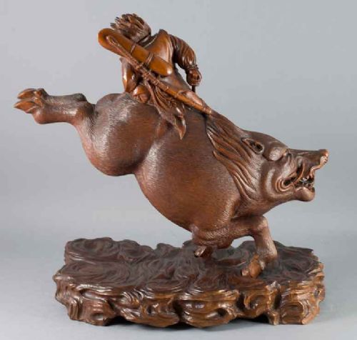 WONDERFUL JAPANESE CARVED WOOD OKIMONO OF NITTA NO SHIRO - ADDITIONAL PHOTO 6