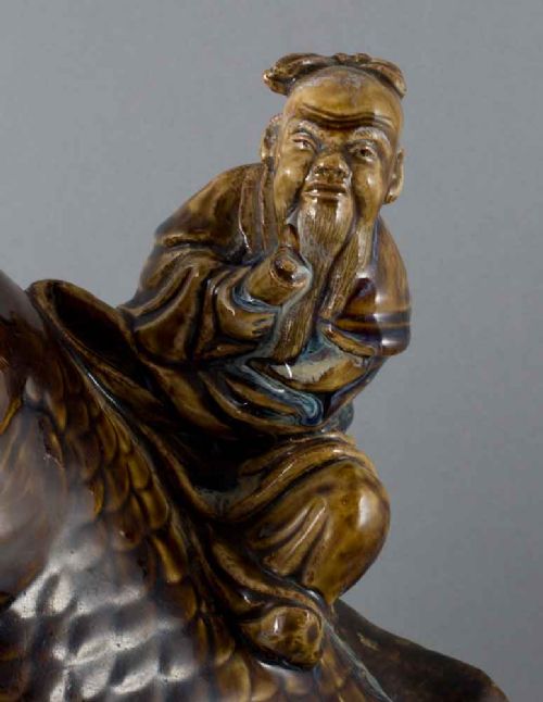 LARGE JAPANESE STUDIO POTTERY OKIMONO EBISU RIDING A CARP - ADDITIONAL PHOTO 6