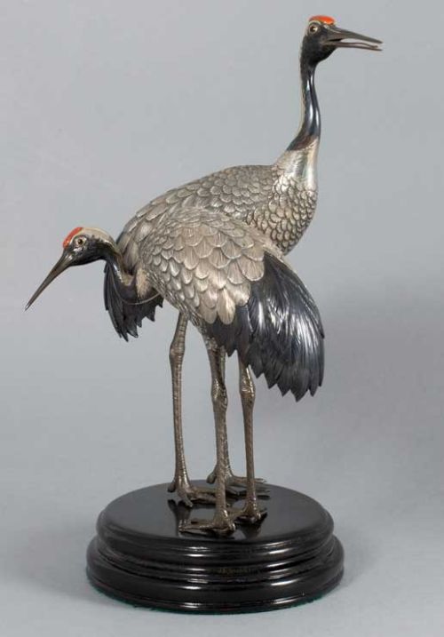 outstanding japanese solid silver manchurian crane okimono by hasegawa issei - CATEGORY: ANTIQUE SILVER - DATED 1900