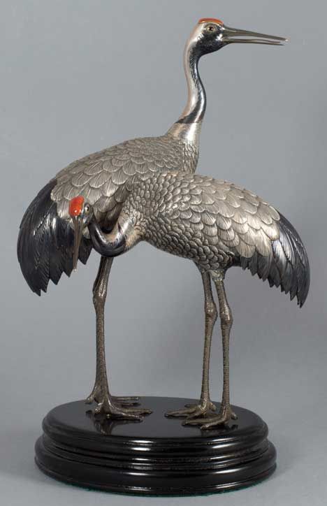 OUTSTANDING JAPANESE SOLID SILVER MANCHURIAN CRANE OKIMONO BY HASEGAWA ISSEI - ADDITIONAL PHOTO 1
