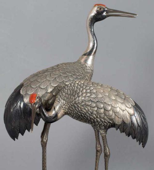 OUTSTANDING JAPANESE SOLID SILVER MANCHURIAN CRANE OKIMONO BY HASEGAWA ISSEI - ADDITIONAL PHOTO 10