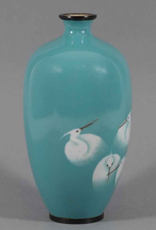 JAPANESE MUSEN WIRELESS CLOISONNE ENAMEL EGRET VASE - ADDITIONAL PHOTO 1