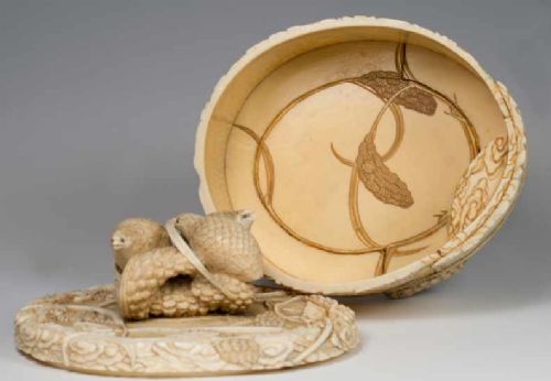 DELIGHTFUL JAPANESE IVORY QUAIL MILLET LIDDED BOX - ADDITIONAL PHOTO 10