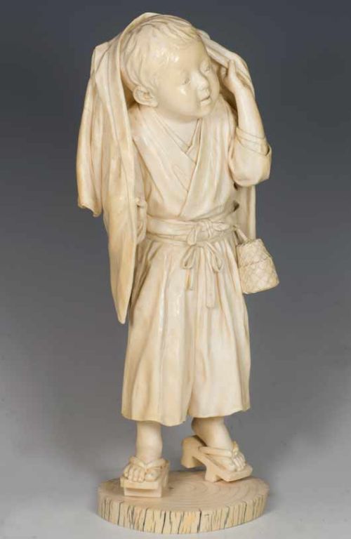 CHARMING JAPANESE TOKYO SCHOOL IVORY OKIMONO BY SUZUKI JUBAN - ADDITIONAL PHOTO 1