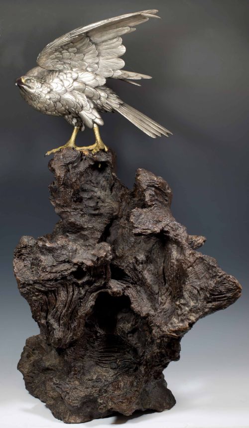 a superb japanese silvered bronze sea eagle by akasofu gyoko - CATEGORY: ANTIQUE METAL - DATED 1890