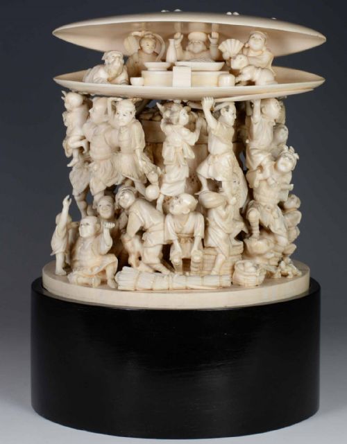 fabulous large japanese ivory clams dream okimono by munemasa - CATEGORY: ANTIQUE MISCELLANEOUS - DATED 1890