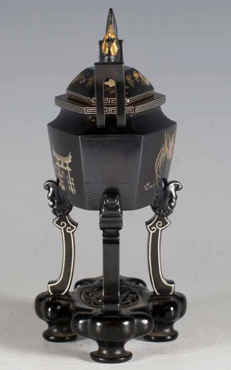 JAPANESE SHAKUDO INLAID MIXED METAL KORO BY NOGAWA - ADDITIONAL PHOTO 3
