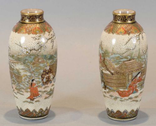 FINE QUALITY PAIR OF JAPANESE MINIATURE SATSUMA VASES SIGNED KIZAN - ADDITIONAL PHOTO 1