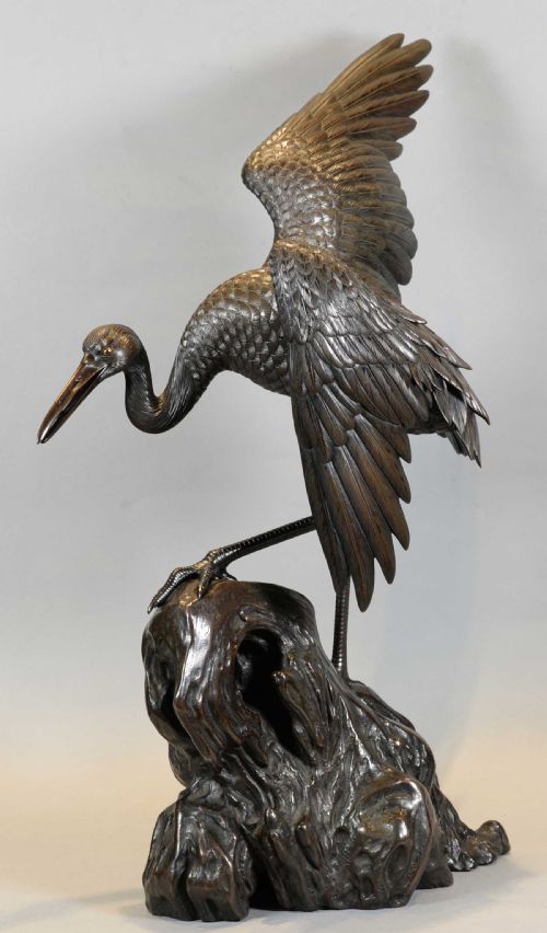 HIGH QUALITY JAPANESE BRONZE MANCHURIAN CRANE OKIMONO BY OTAKE NORIKUNI - ADDITIONAL PHOTO 5
