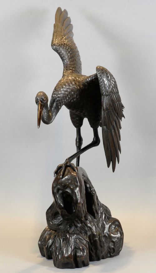 HIGH QUALITY JAPANESE BRONZE MANCHURIAN CRANE OKIMONO BY OTAKE NORIKUNI - ADDITIONAL PHOTO 6