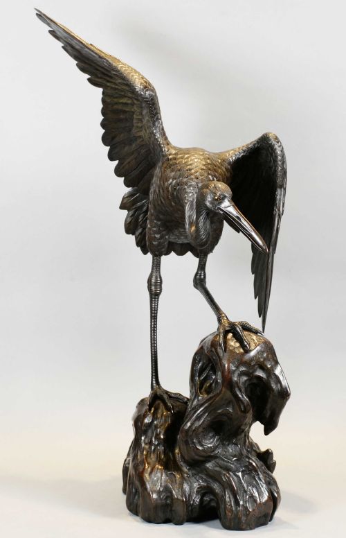 HIGH QUALITY JAPANESE BRONZE MANCHURIAN CRANE OKIMONO BY OTAKE NORIKUNI - ADDITIONAL PHOTO 7