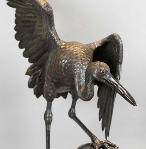HIGH QUALITY JAPANESE BRONZE MANCHURIAN CRANE OKIMONO BY OTAKE NORIKUNI - ADDITIONAL PHOTO 8