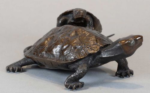 HUMOROUS JAPANESE SIGNED BRONZE TERRAPIN OKIMONO - ADDITIONAL PHOTO 2