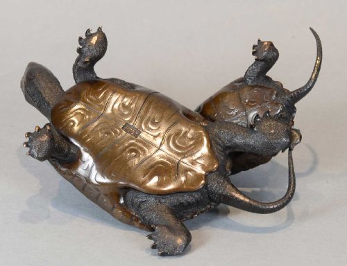 HUMOROUS JAPANESE SIGNED BRONZE TERRAPIN OKIMONO - ADDITIONAL PHOTO 5