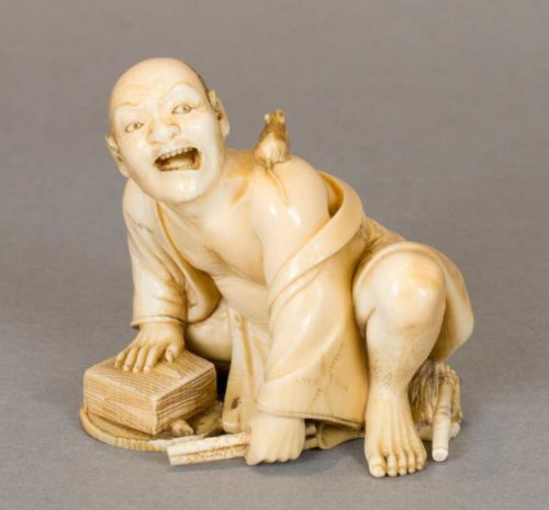 a fine quality japanese meiji period ivory okimono of a thwarted rat catcher - CATEGORY: ANTIQUE MISCELLANEOUS - DATED 1890