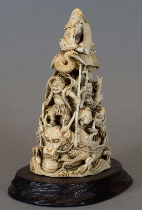 good quality japanese ivory okimono takarabune with lucky gods by masatoshi - CATEGORY: ANTIQUE MISCELLANEOUS - DATED 1890