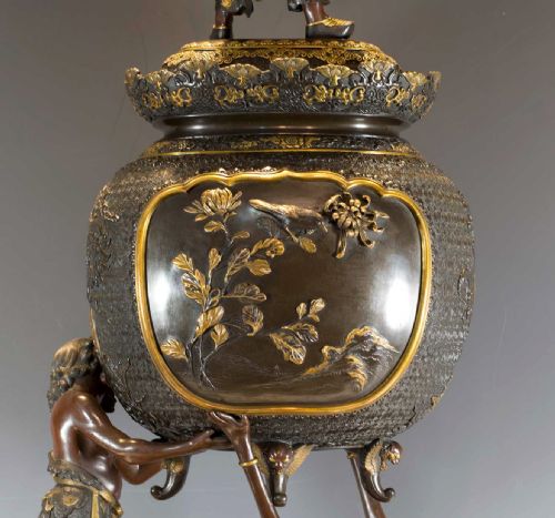 LARGE JAPANESE GILT BRONZE LIDDED KORO SUPPORTED BY ASHINAGA TENAGA MIYAO EISUKE - ADDITIONAL PHOTO 8