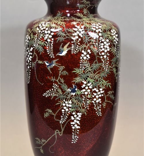 JAPANESE SILVER MOUNTED CLOISONNE VASE IN SILK LINED TOMOBAKOANDO JUBEI - ADDITIONAL PHOTO 5