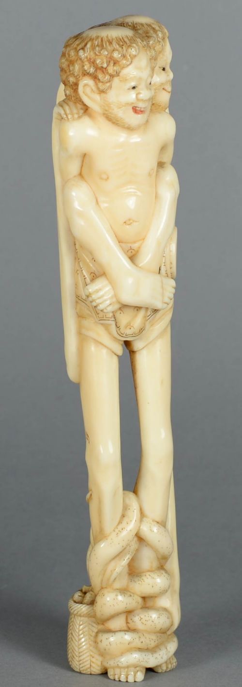 HUMOROUS JAPANESE MEIJI PERIOD WALRUS TUSK OKIMONO ASHINAGA TENAGA TOMICHIKA - ADDITIONAL PHOTO 1