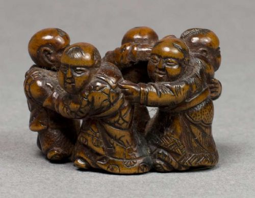 unusual japanese meiji period boxwood netsuke of five dancing karako - CATEGORY: ANTIQUE MISCELLANEOUS - DATED 1890
