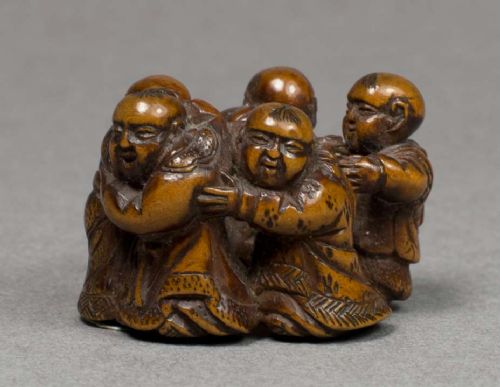 UNUSUAL JAPANESE MEIJI PERIOD BOXWOOD NETSUKE OF FIVE DANCING KARAKO - ADDITIONAL PHOTO 3