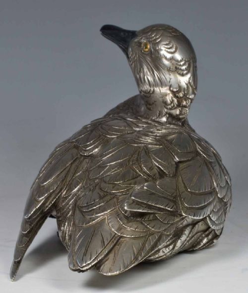 A CHARMING JAPANESE SILVERED BRONZE DUCK OKIMONO MASATSUGU - ADDITIONAL PHOTO 1