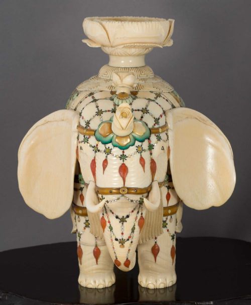 LARGE JAPANESE IVORY AND SHIBAYAMA CAPARISONED ELEPHANT OKIMONO MASAYUKI - ADDITIONAL PHOTO 2