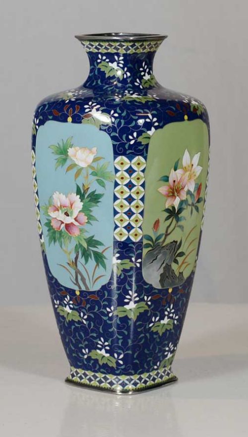 JAPANESE CLOISONNE ENAMEL FLORAL VASE ANDO JUBEI COMPANY - ADDITIONAL PHOTO 2