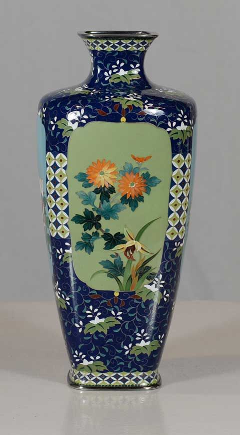 JAPANESE CLOISONNE ENAMEL FLORAL VASE ANDO JUBEI COMPANY - ADDITIONAL PHOTO 4