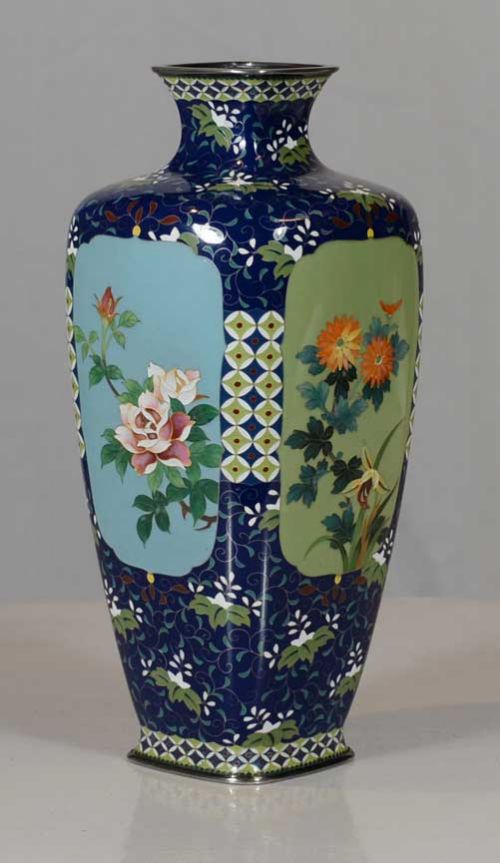 JAPANESE CLOISONNE ENAMEL FLORAL VASE ANDO JUBEI COMPANY - ADDITIONAL PHOTO 7